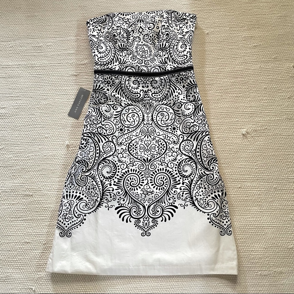 Ann Taylor A-Line Tube Dress White/Black Print